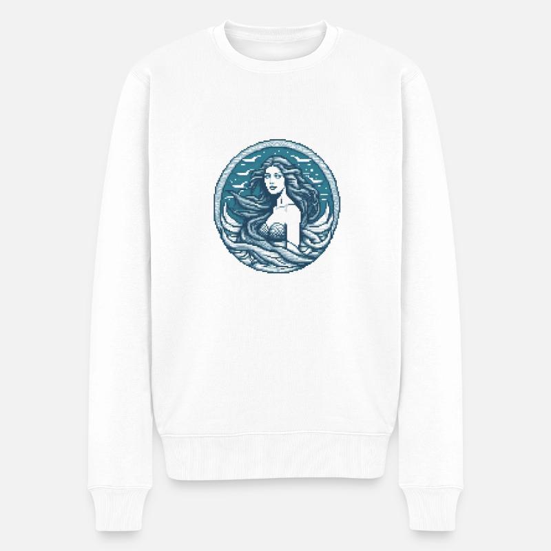 Ozeanische Sirene Pixel - Männer Premium Bio Pullover - Weiß