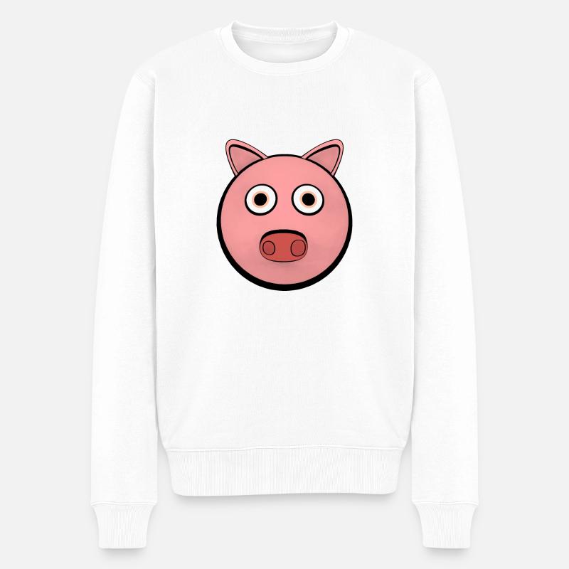 Charmantes Cartoon-Schwein - Männer Premium Bio Pullover - Weiß
