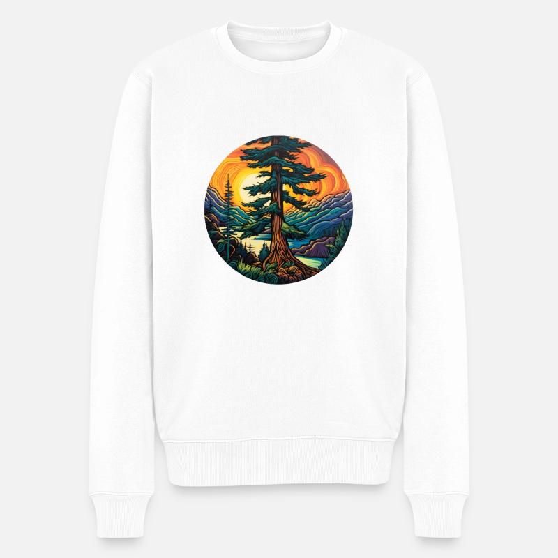 Zeder beim Sonnenuntergang - Männer Premium Bio Pullover - Weiß