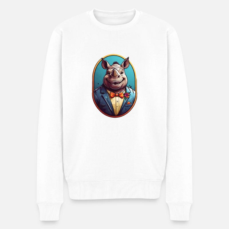 Lustiges Comic Nashorn - Männer Premium Bio Pullover - Weiß
