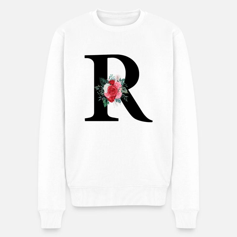 Roter Blumenbuchstabe R - Männer Premium Bio Pullover - Weiß