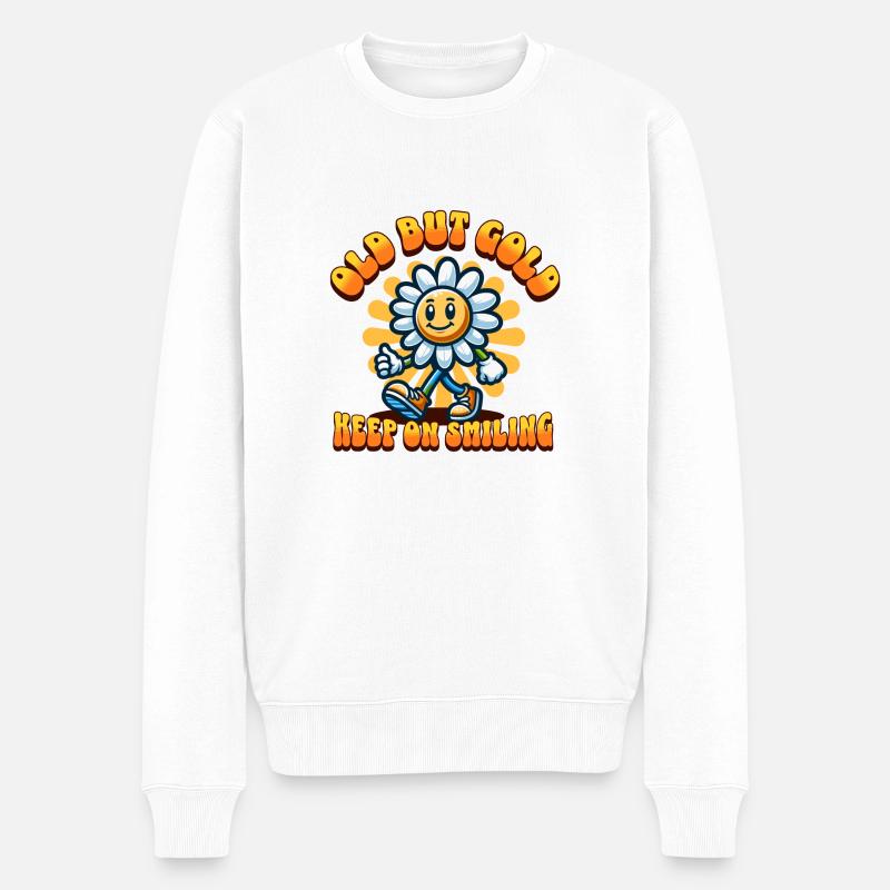 Old but Gold keep on smiling with sunflower - Männer Premium Bio Pullover - Weiß