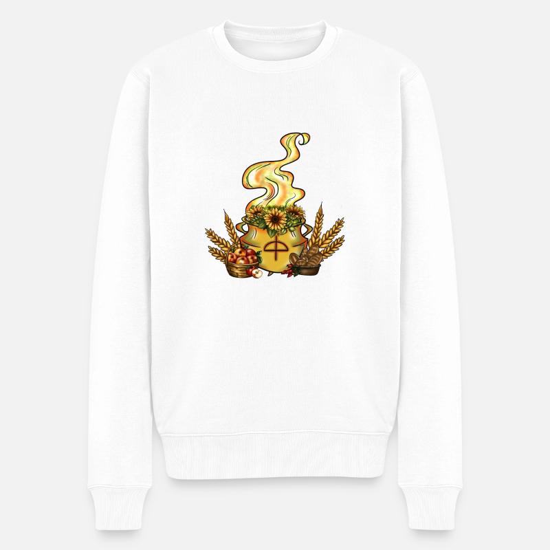 Lammas Hexenkessel - Männer Premium Bio Pullover - Weiß