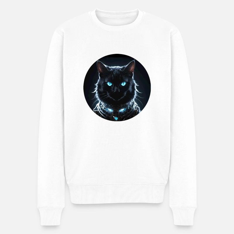Chat noir - Pull Premium bio Homme - blanc