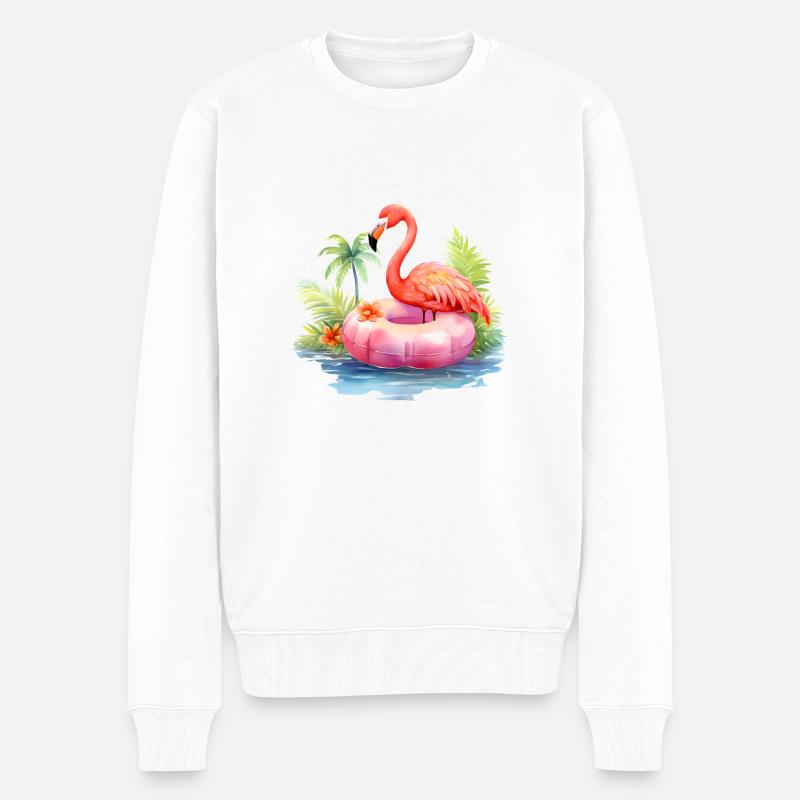 Flamant rose en été - Pull Premium bio Homme - blanc