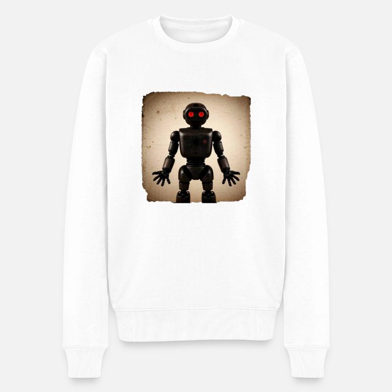 Schwarzer Roboter - Männer Premium Bio Pullover - Weiß
