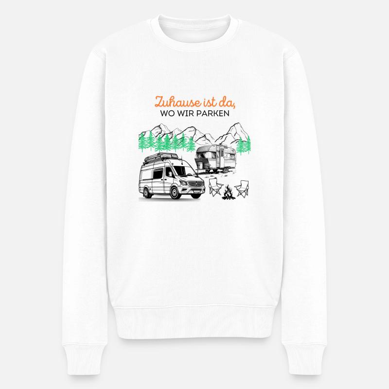 Zuhause ist da, wo Wir Parken - Männer Premium Bio Pullover - Weiß