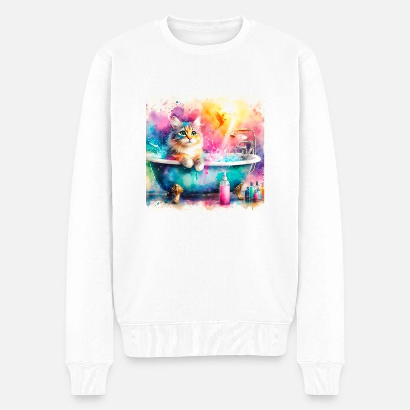 Un chat dans ma baignoire - Pull Premium bio Homme - blanc