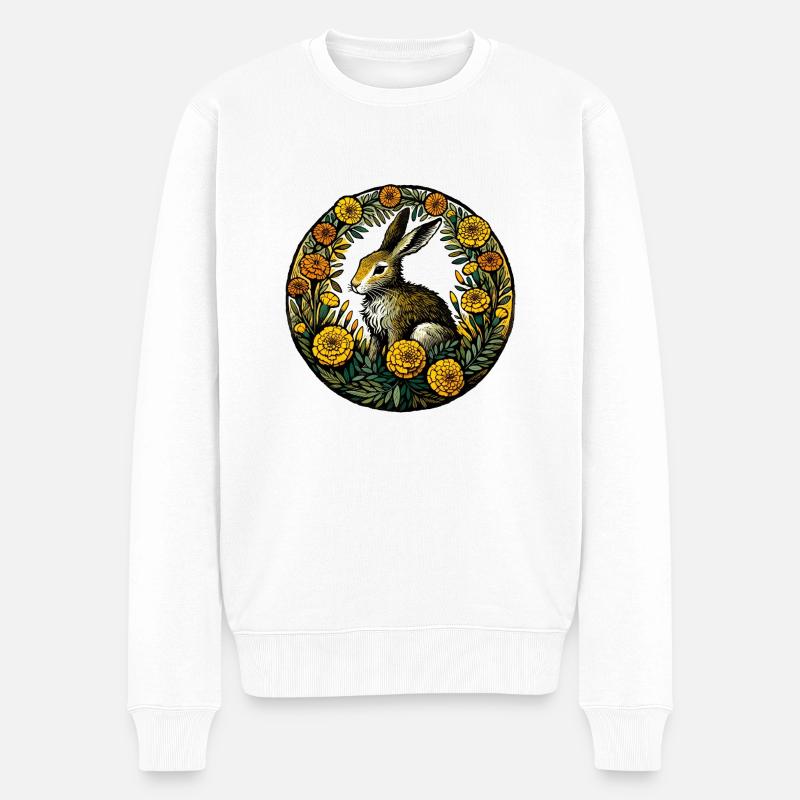 Ringelblumenhase - Männer Premium Bio Pullover - Weiß