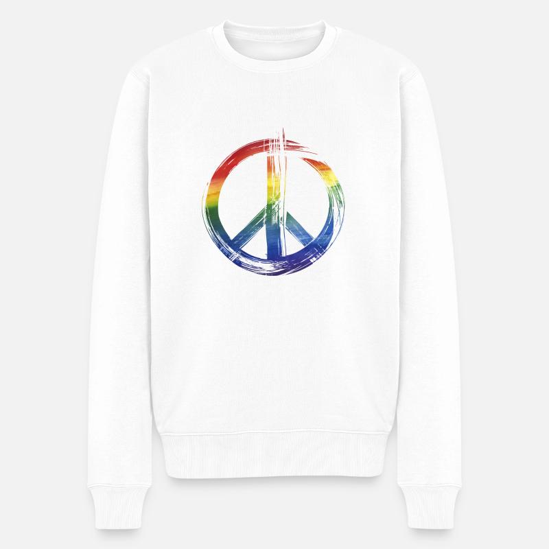 Peace Regenbogen - Männer Premium Bio Pullover - Weiß