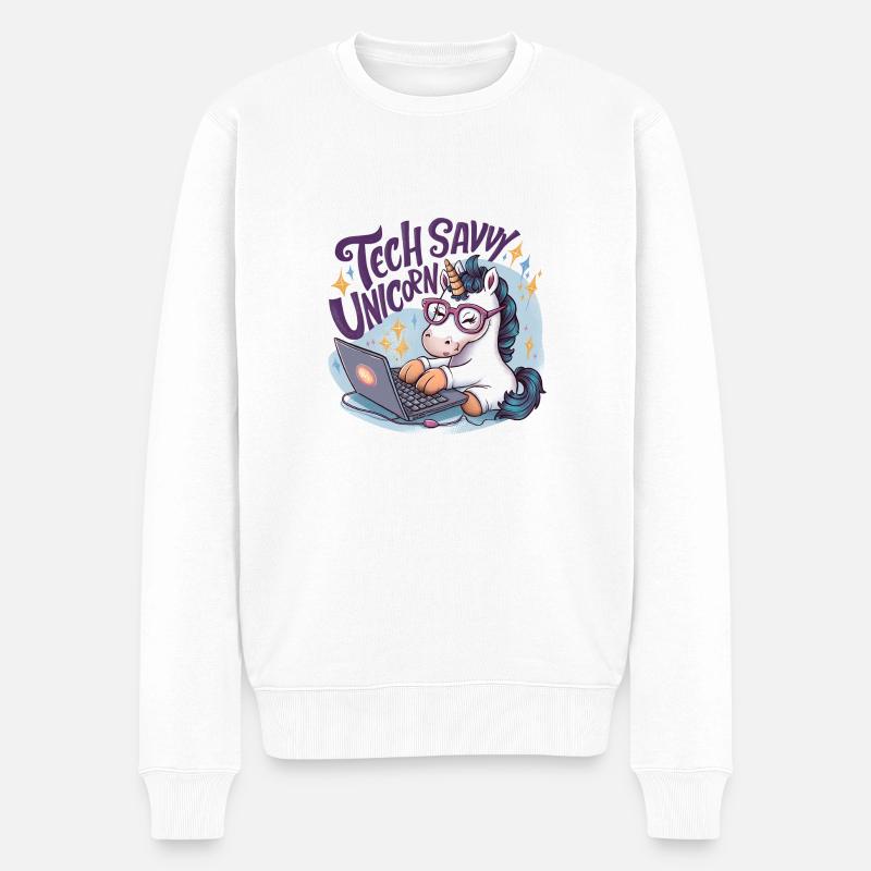 TECHNISCH VERSIERTES EINHORN - Männer Premium Bio Pullover - Weiß