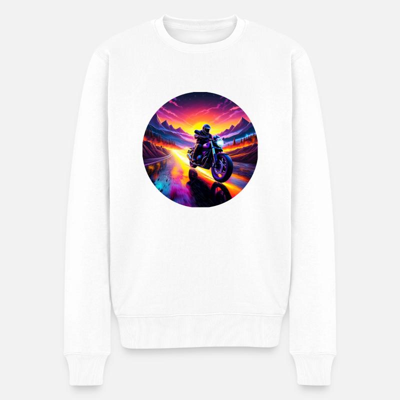 Motorrad Sonnenaufgang - Männer Premium Bio Pullover - Weiß