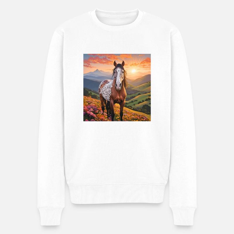 Pferdekunst - Männer Premium Bio Pullover - Weiß