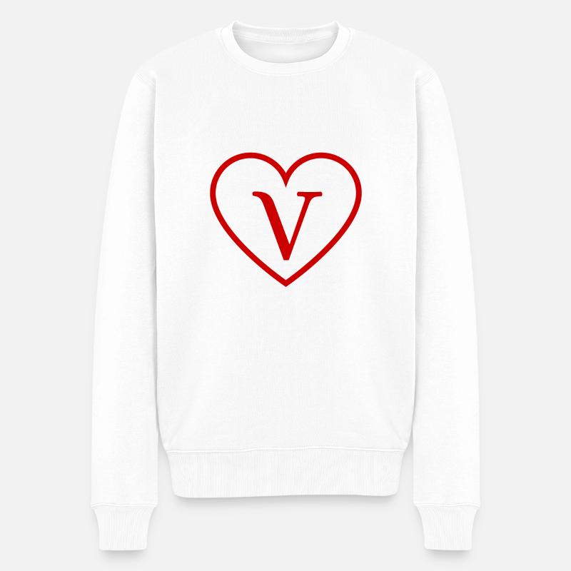 Buchstabe v rotes Herz - Männer Premium Bio Pullover - Weiß
