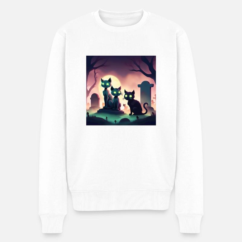 Une nuit brumeuse dans le cimetière des chats - Pull Premium bio Homme - blanc