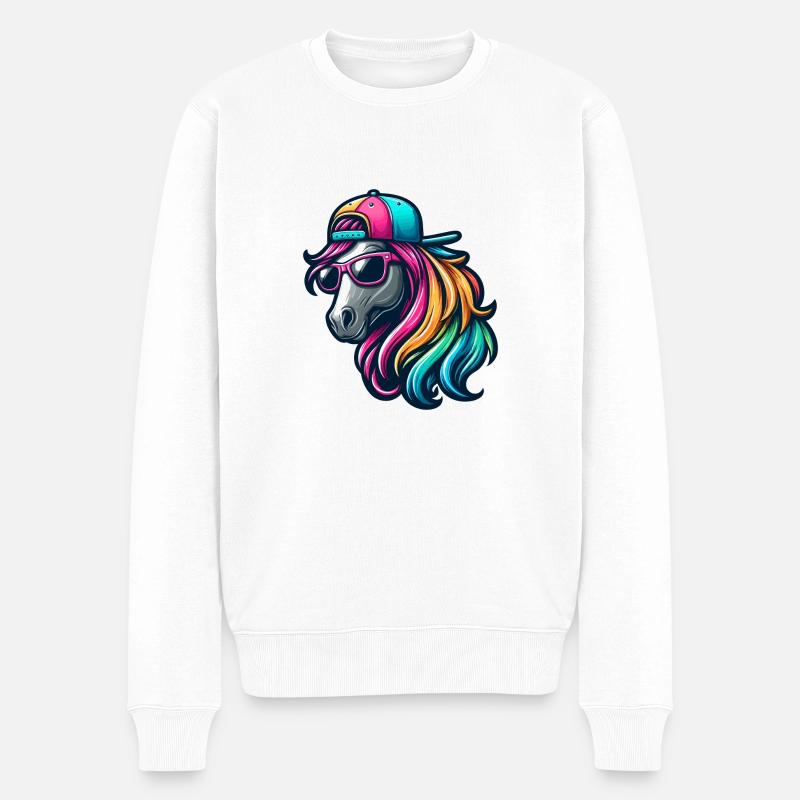 Regenbogen Cooles Pferd - Männer Premium Bio Pullover - Weiß