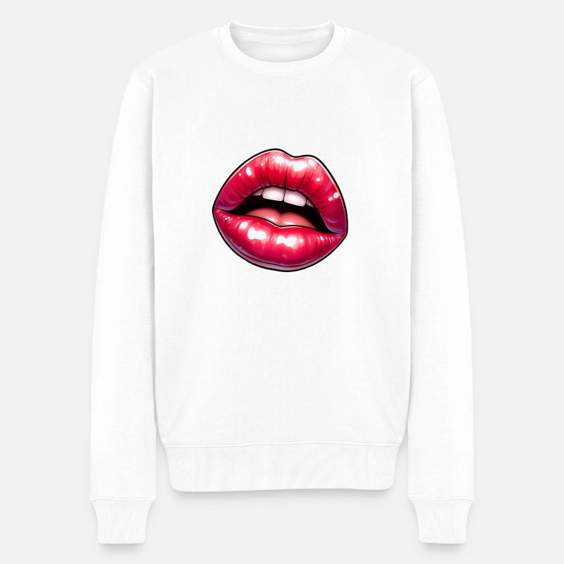 Lèvres pulpeuses, kiss, saint valentin - Pull Premium bio Homme - blanc