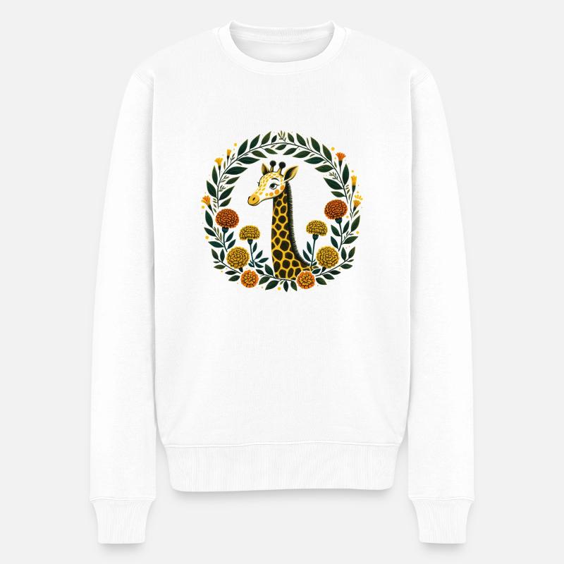 Ringelblumen-Giraffe - Männer Premium Bio Pullover - Weiß