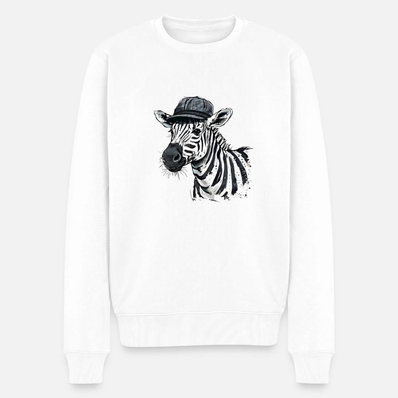 Zèbre mignon avec chapeau - Pull Premium bio Homme - blanc