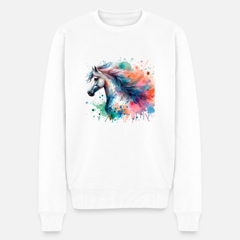 Cheval à l’aquarelle - Pull Premium bio Homme - blanc