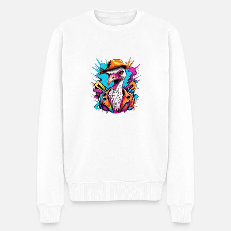 Oiseau autruche avec chapeau - Pull Premium bio Homme - blanc