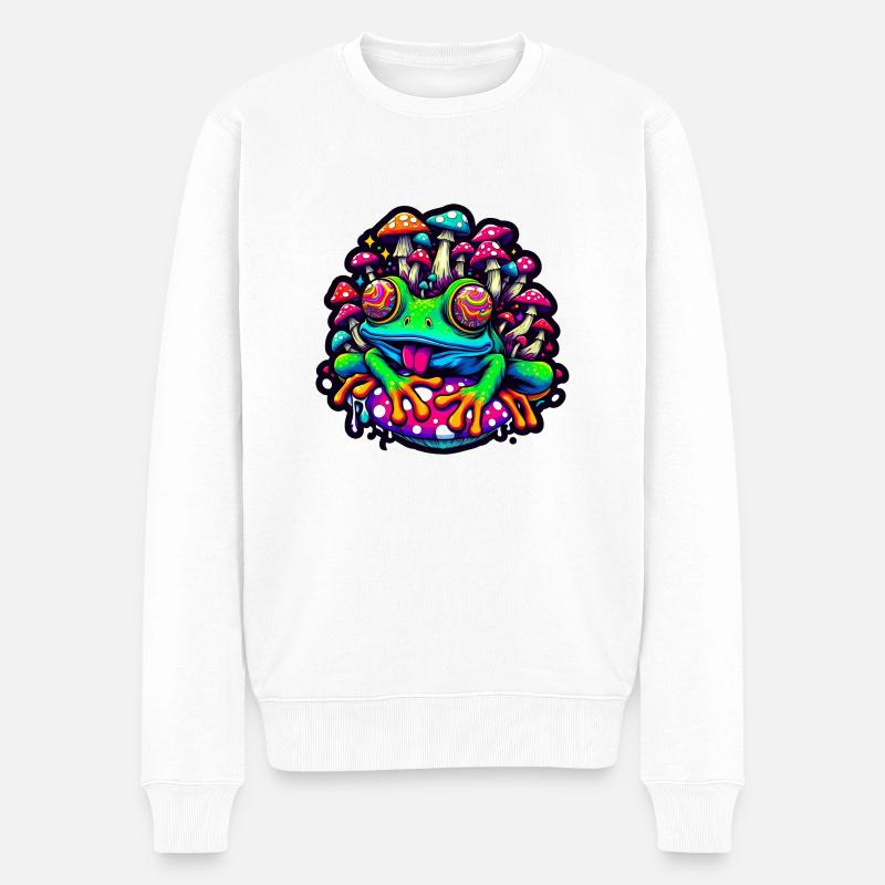 Grenouille psychédélique aux champignons - Pull Premium bio Homme - blanc