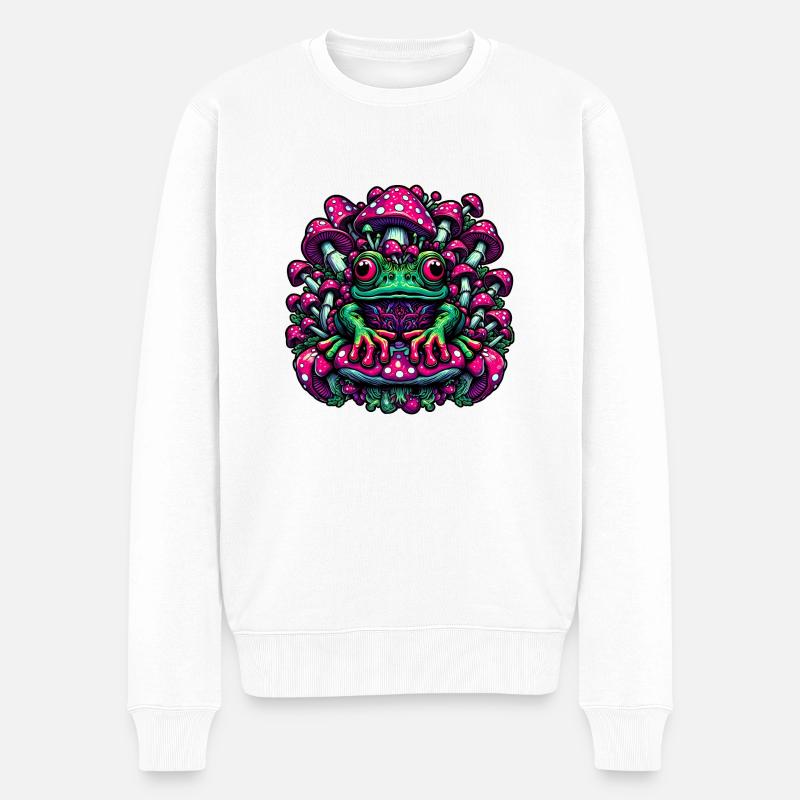 Psychedelischer Frosch mit Pilzen - Männer Premium Bio Pullover - Weiß