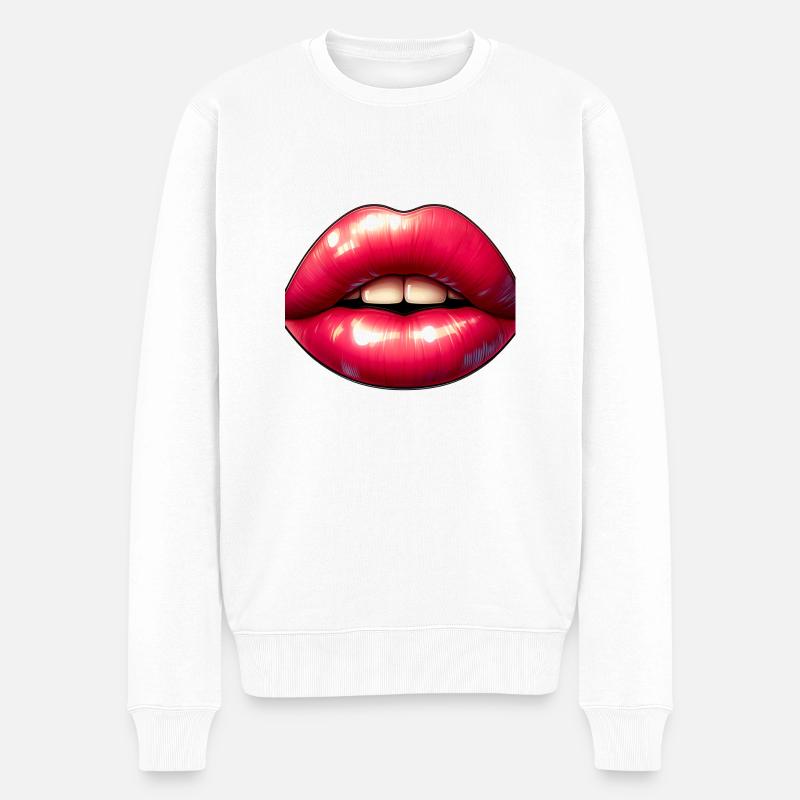 Sexy rote Lippen - Männer Premium Bio Pullover - Weiß