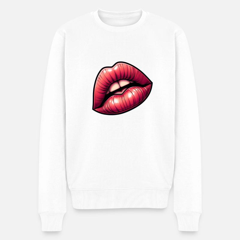 Rote Lippen - Intensive Sinnlichkeit - Männer Premium Bio Pullover - Weiß