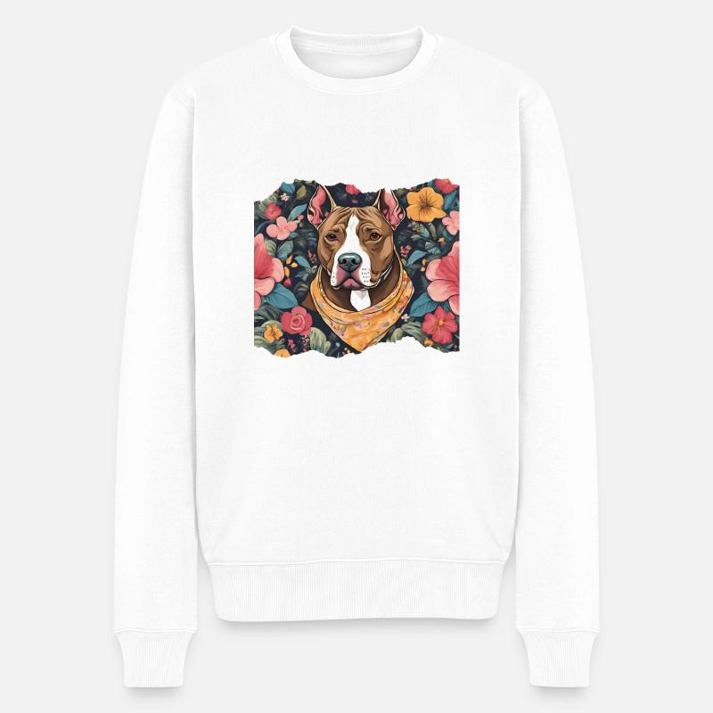 pitbull et fleurs - Pull Premium bio Homme - blanc