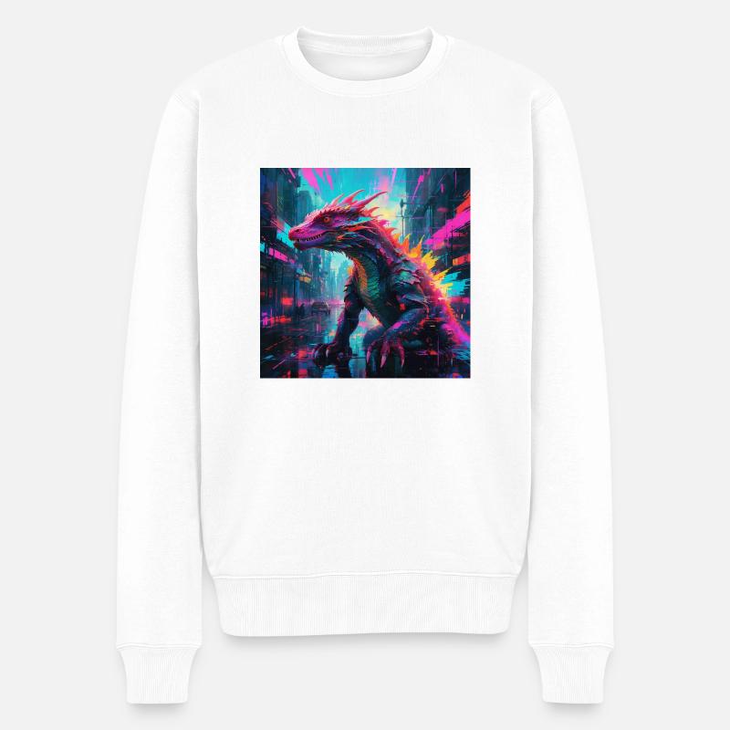 Neon Komodo Waran - Männer Premium Bio Pullover - Weiß