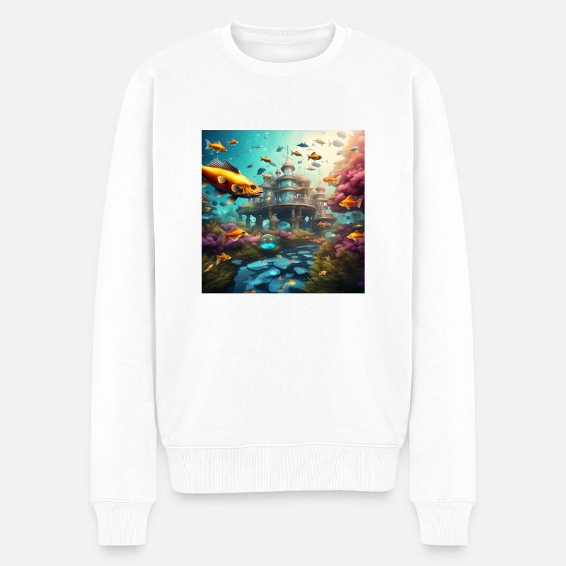 Fische in einer Fantasiewelt - Männer Premium Bio Pullover - Weiß
