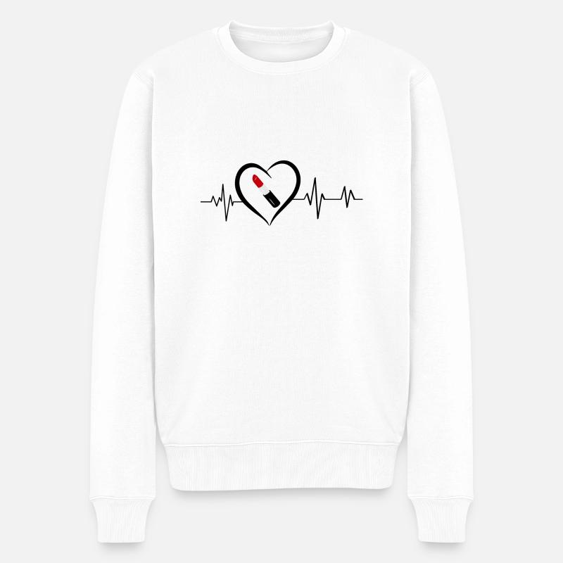 Herzschlag Lippenstift - Männer Premium Bio Pullover - Weiß