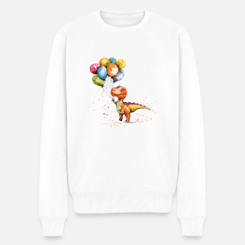Saurier spielt mit Luftballon - Männer Premium Bio Pullover - Weiß