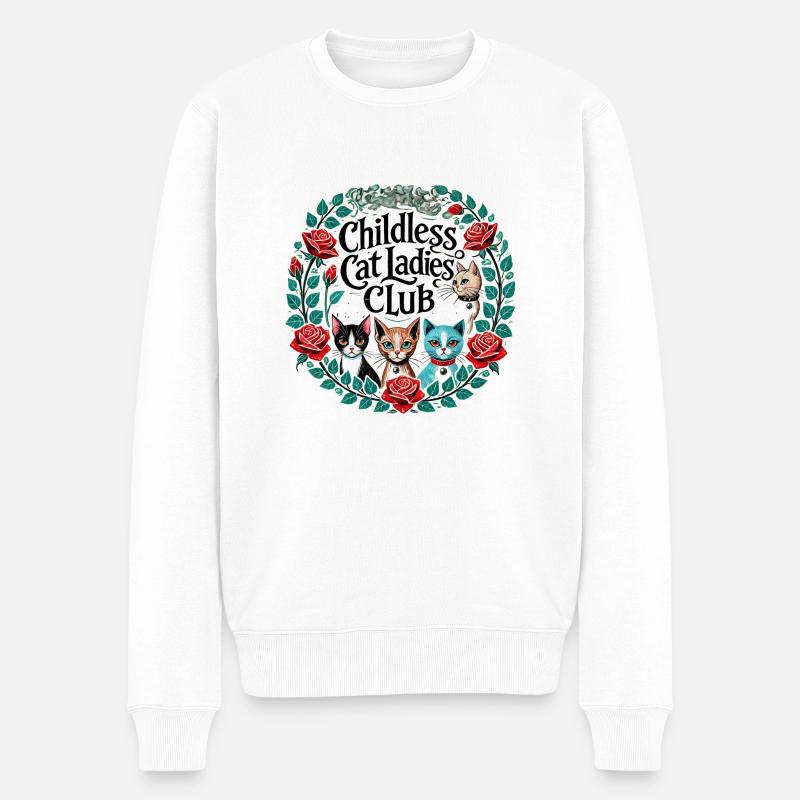 Kinderlose Katze Damen Club - Männer Premium Bio Pullover - Weiß