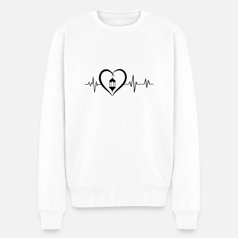Herzschlag-Laterne - Männer Premium Bio Pullover - Weiß