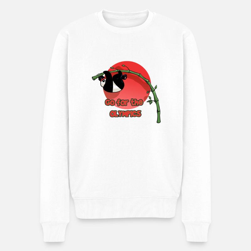 Panda Perchiste (version texte) - Pull Premium bio Homme - blanc