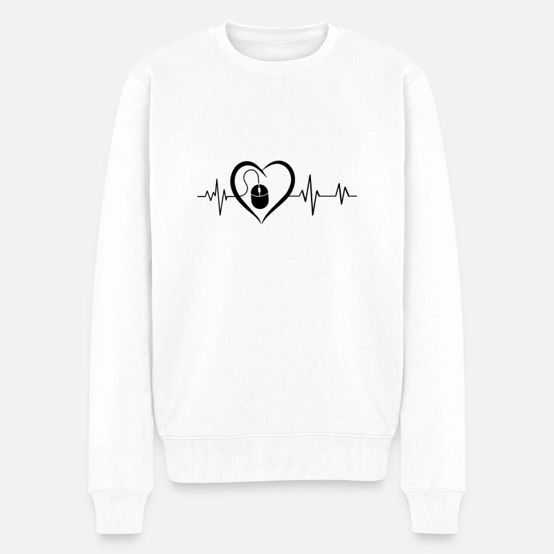 Heartbeat Computermaus - Männer Premium Bio Pullover - Weiß