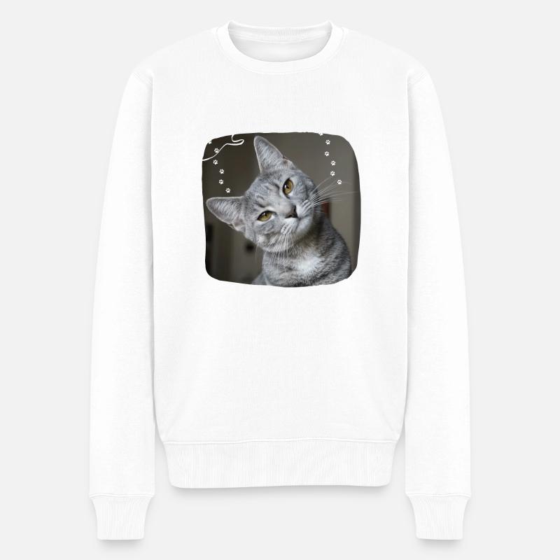 Katze T-Shirt - Männer Premium Bio Pullover - Weiß