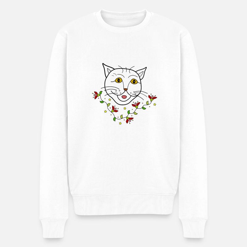 Cat with flowers - Männer Premium Bio Pullover - Weiß