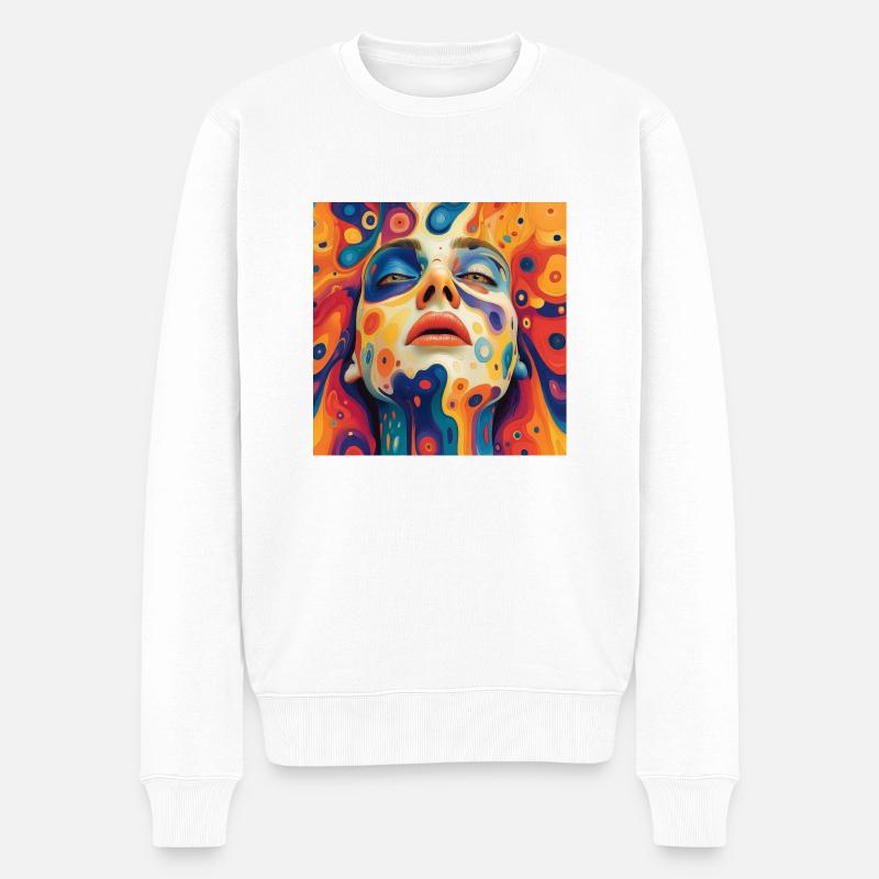 Psychodelisches Gesicht - Männer Premium Bio Pullover - Weiß