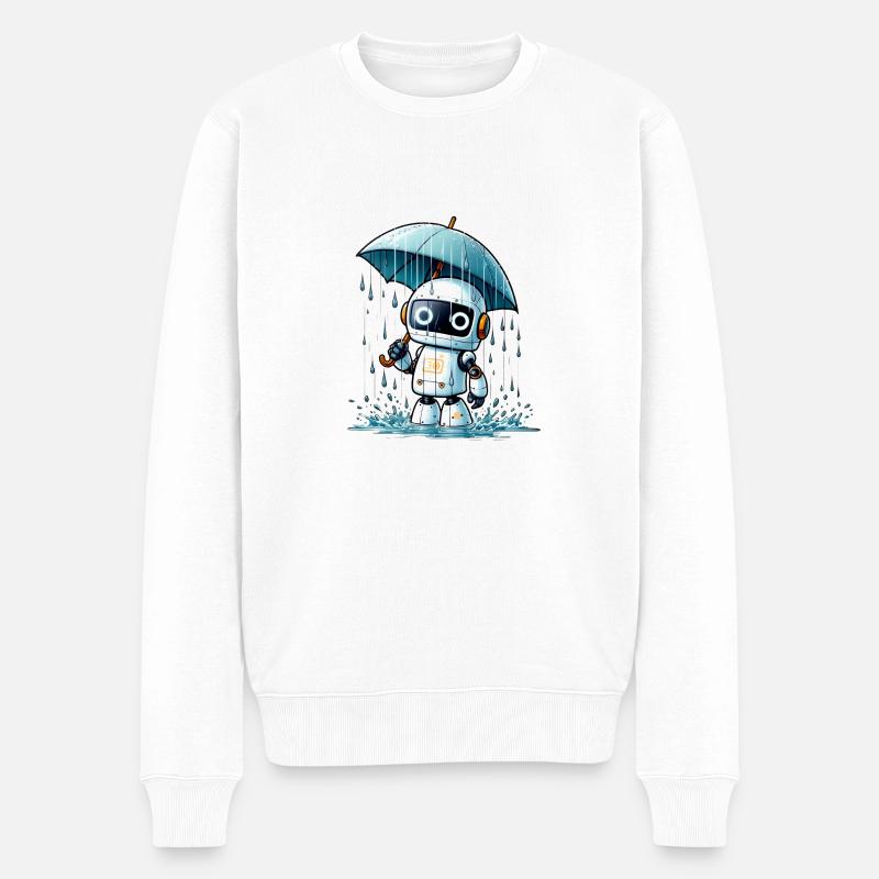 Bot unter dem Puie mit Regenschirm - Männer Premium Bio Pullover - Weiß