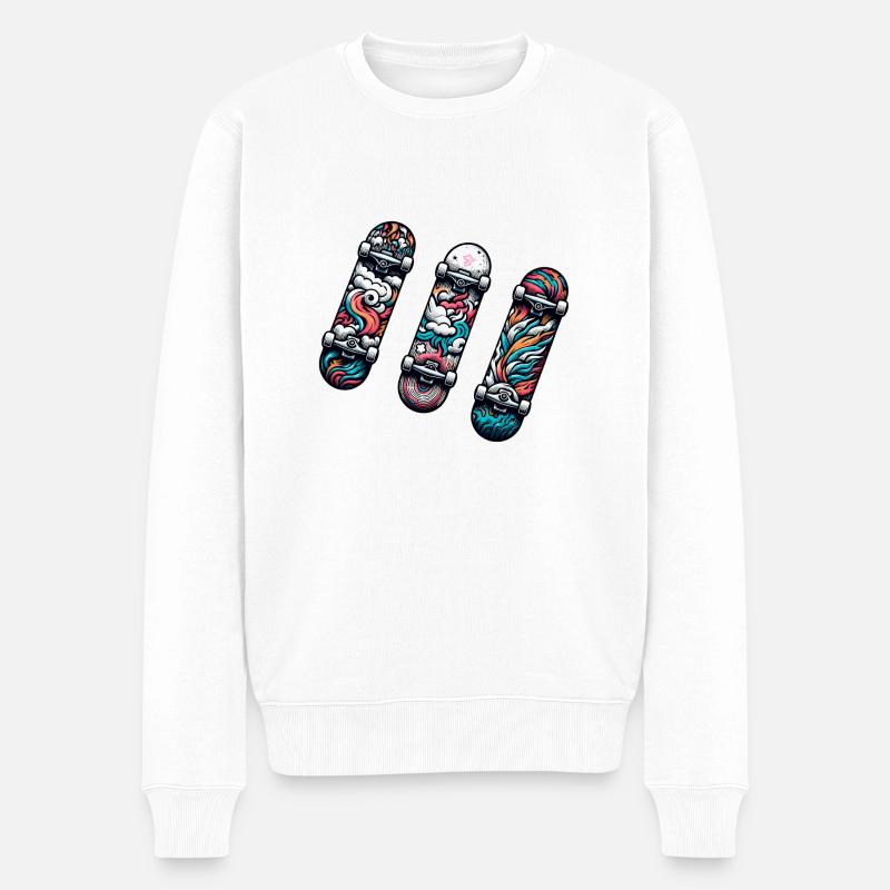 Trois Skateboard, Trio De Fun - Pull Premium bio Homme - blanc