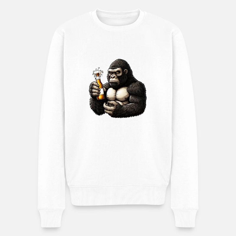 Big Monkey Biersüchtiger - Männer Premium Bio Pullover - Weiß