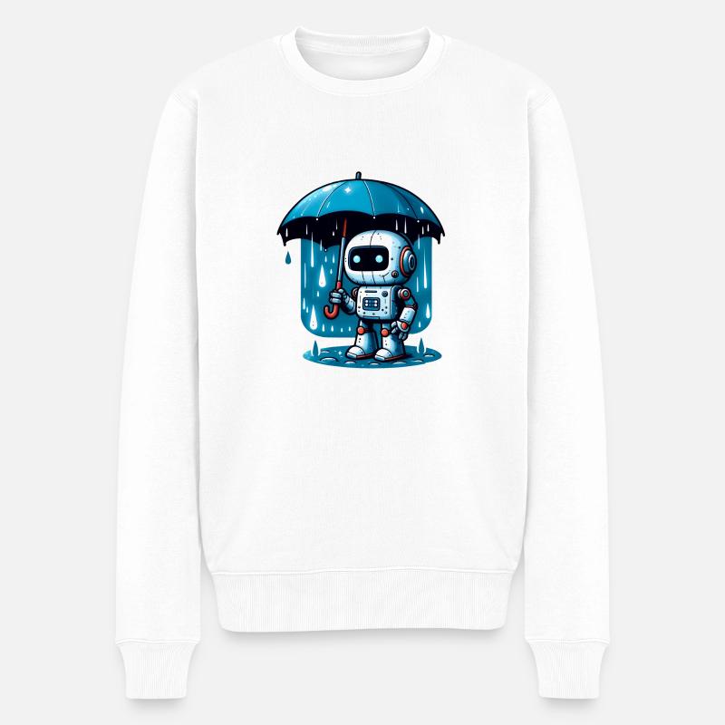 Regenschirm Bot - Männer Premium Bio Pullover - Weiß