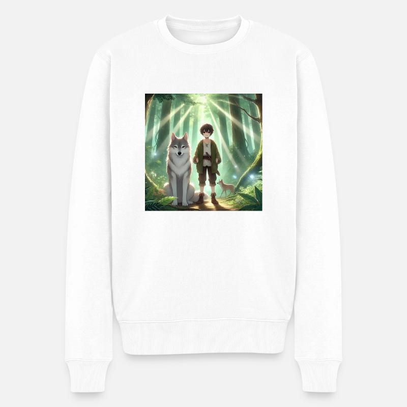 Mann mit Wolf Anime - Männer Premium Bio Pullover - Weiß