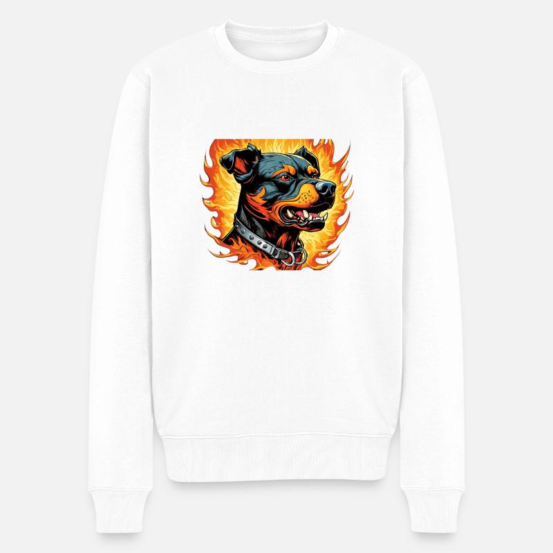 Flammen-Hund - Männer Premium Bio Pullover - Weiß