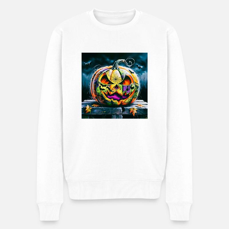 Halloween-Kürbis - Männer Premium Bio Pullover - Weiß