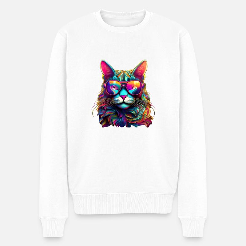 Cool Cat - Neon Vibes - Männer Premium Bio Pullover - Weiß