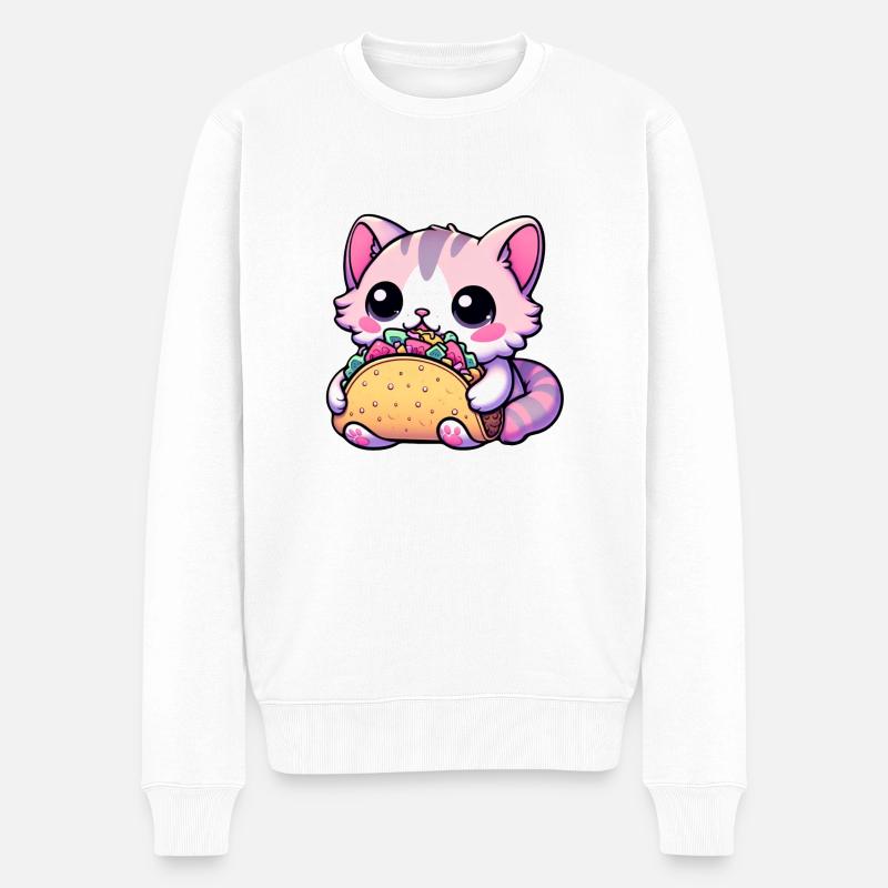 Taco Cat Delight - kawaii, tacos, chats, mignon - Pull Premium bio Homme - blanc